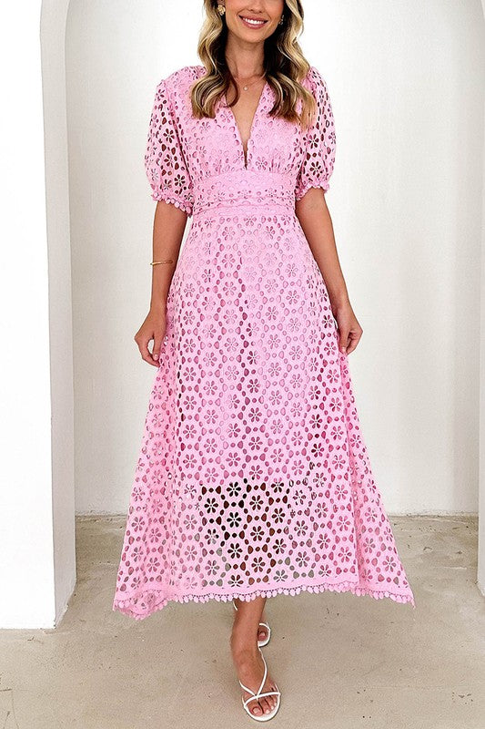 petal lace dress Blush Petal Lace Midi Dress Romantic Fairycore Floral Dress Pink(Pre-Sale 30days) / M