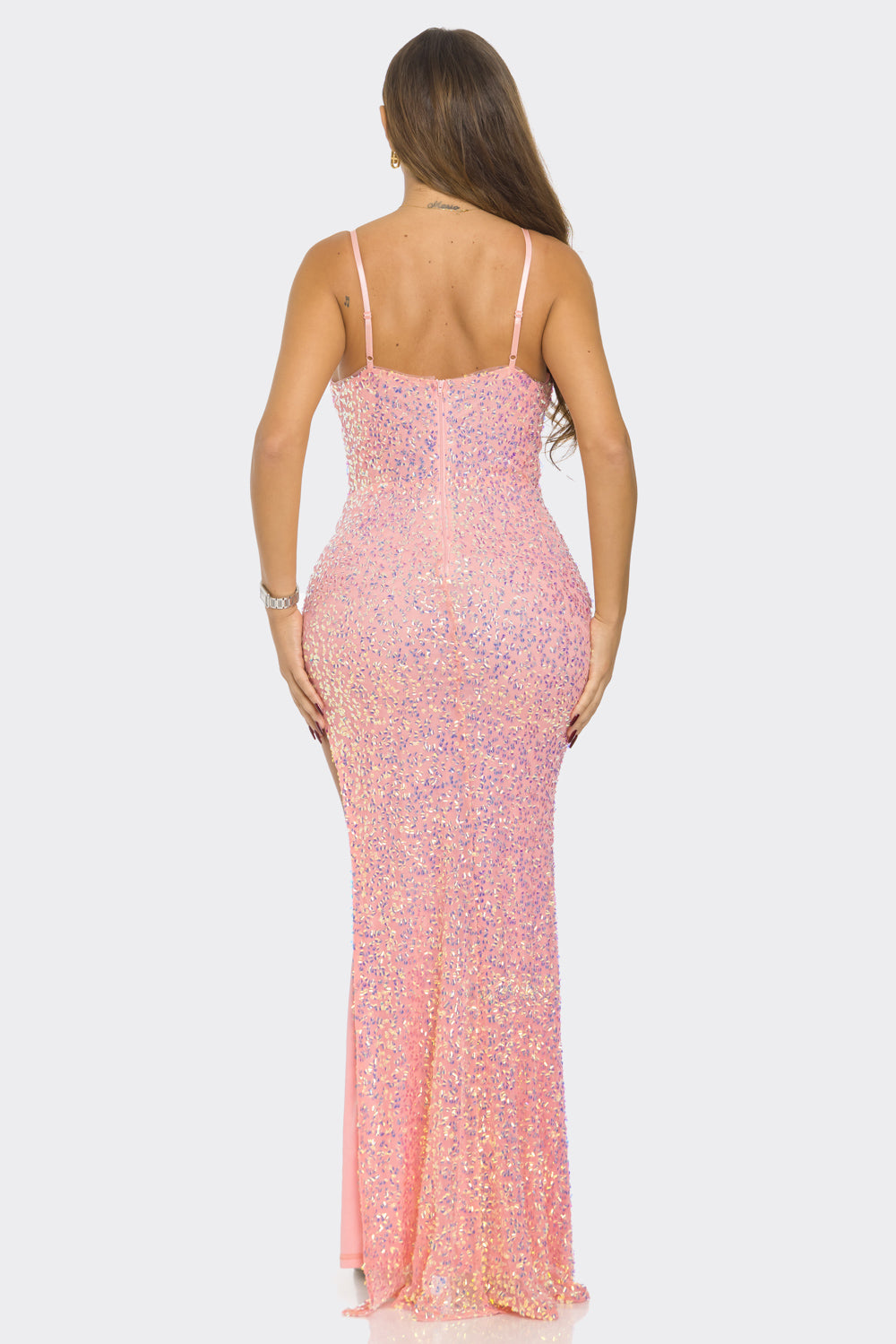 Sparkle Pink Dress | Long Fitted Sequin Gown