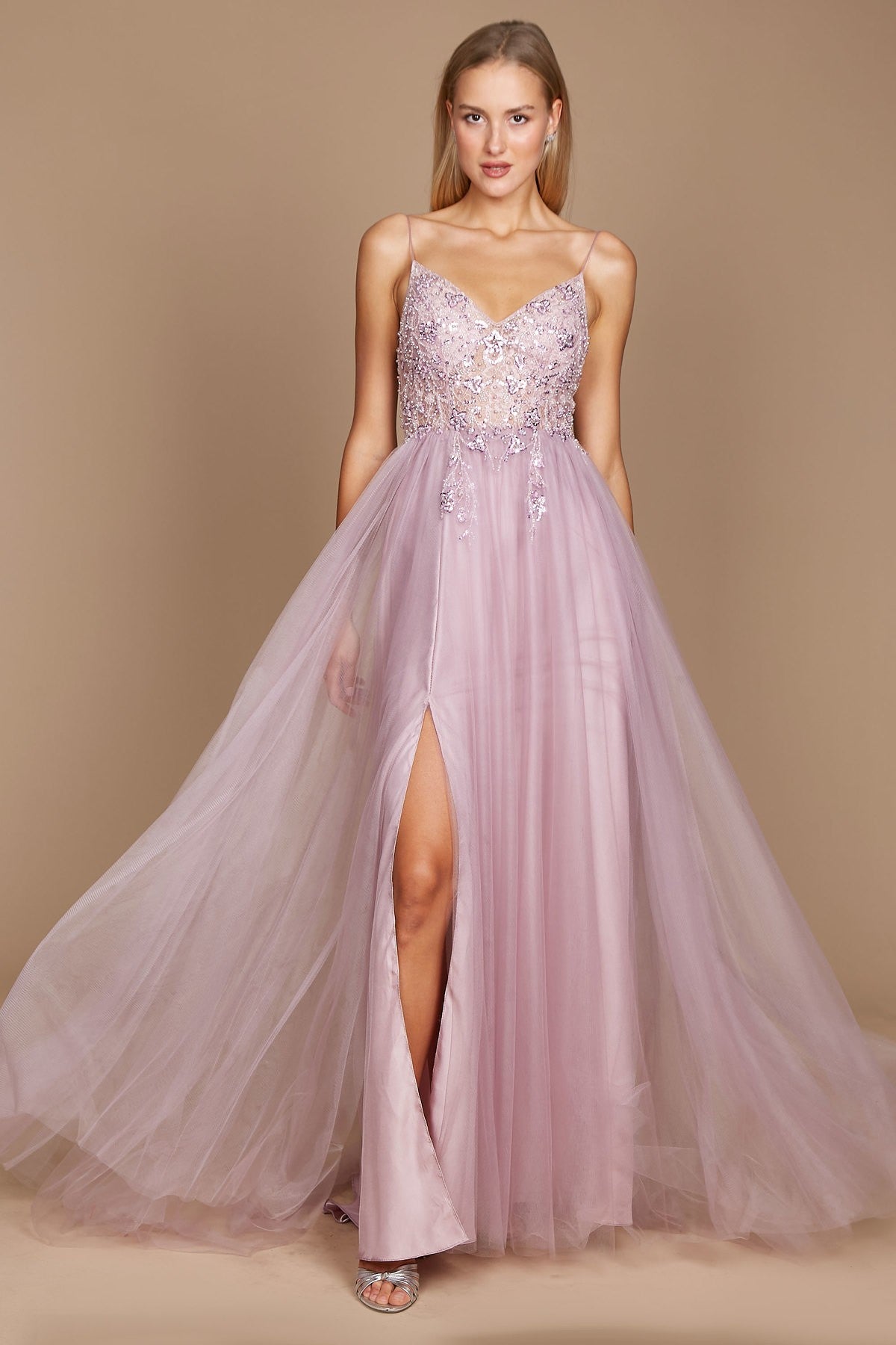 Aurora Pink Gown | Beaded Bodice & Tulle Prom Dress