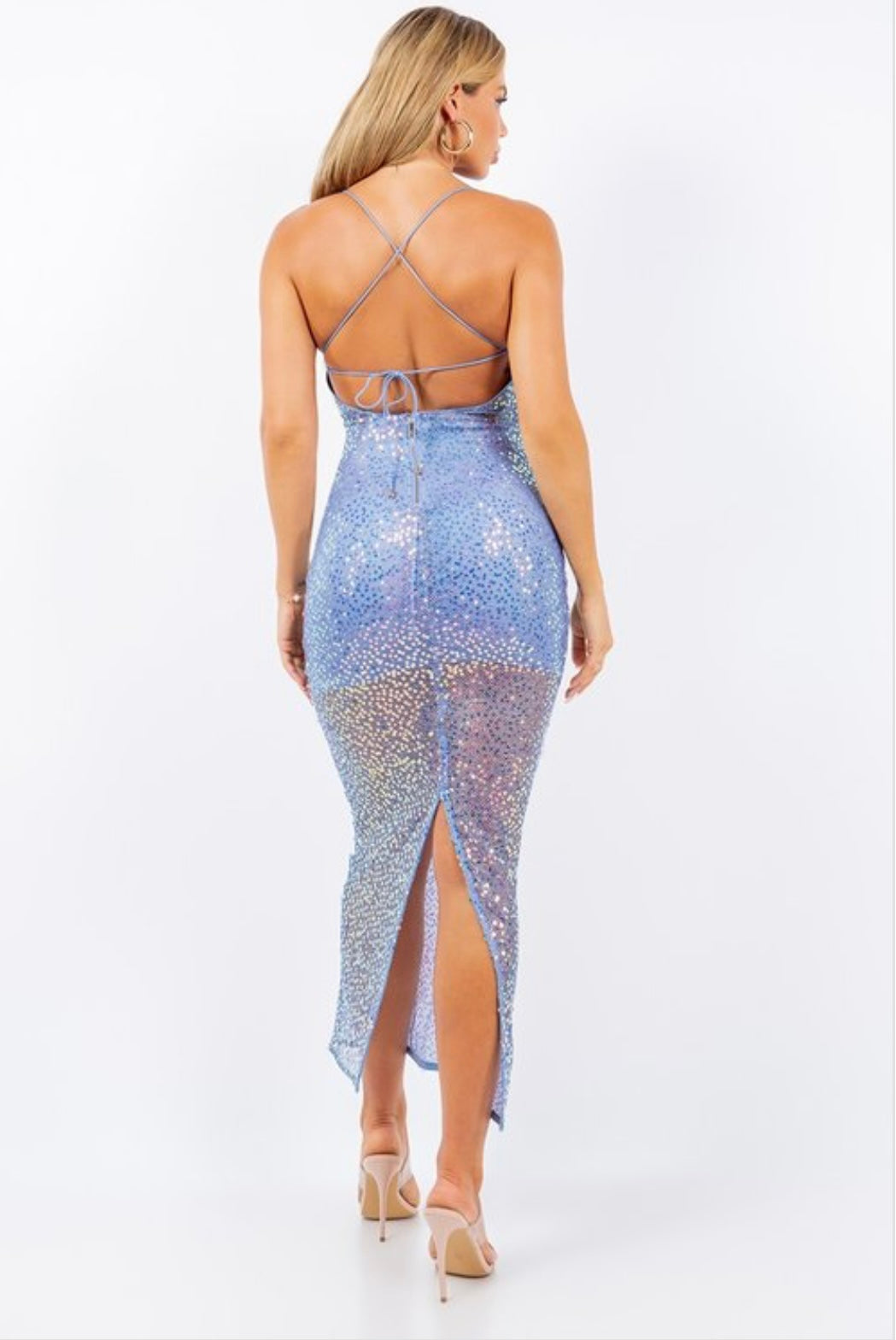 Light Blue Long Dress | Elegant Sleeveless Sequin Gown