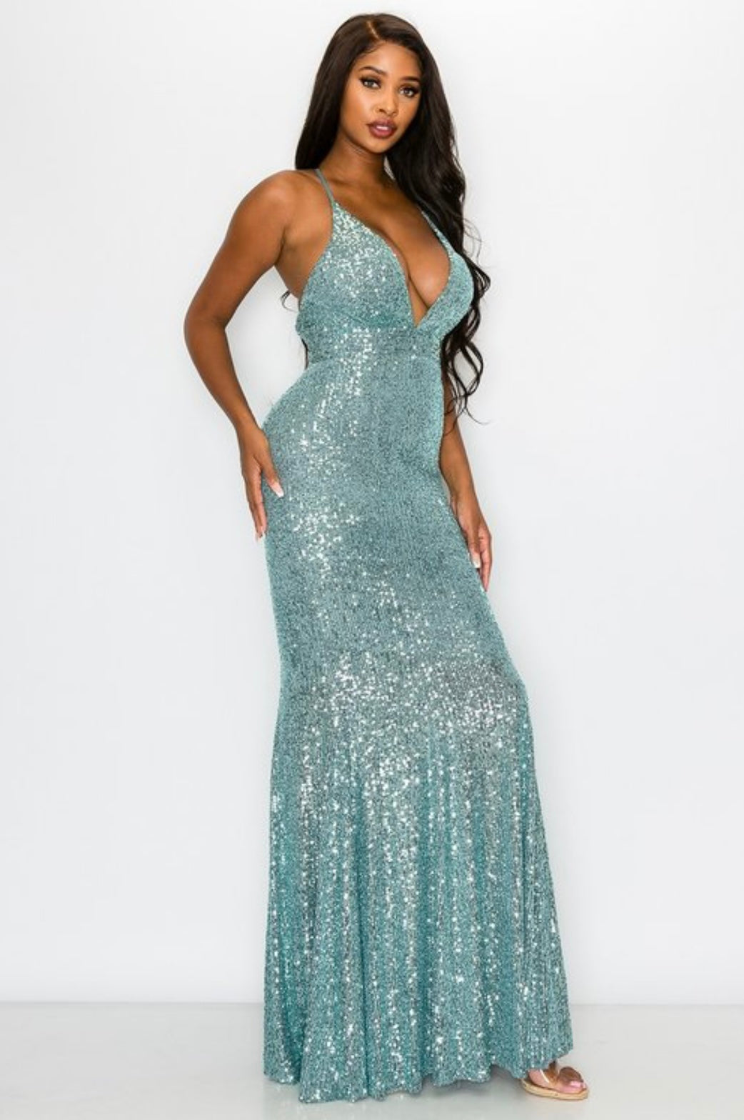 Marine Sparkle Maxi Dress | Aquamarine Sequin Gown