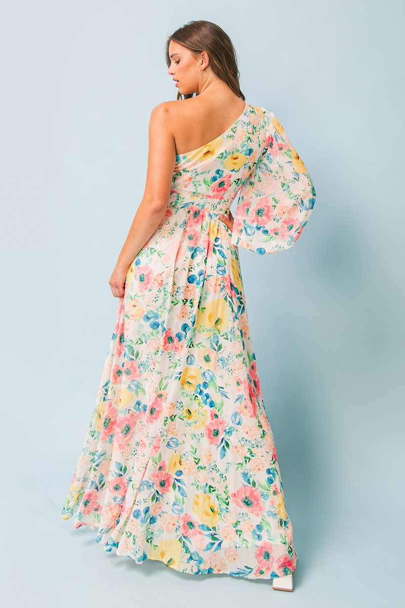 Spring Jubilee Maxi Dress | One-Shoulder Printed Gown