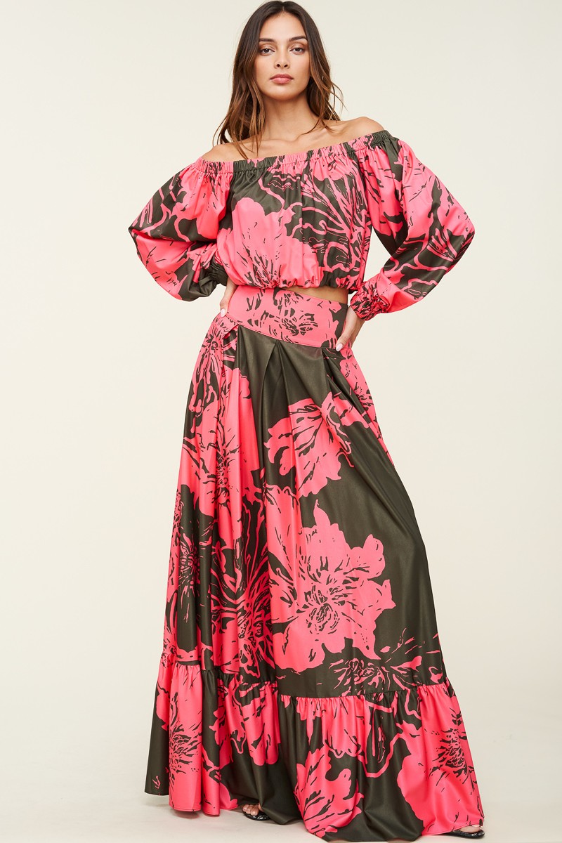 Summer Black Set | Off-Shoulder Top & High-Waisted Maxi Skirt