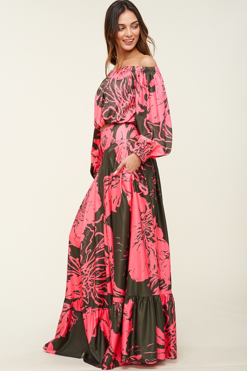 Summer Black Set | Off-Shoulder Top & High-Waisted Maxi Skirt