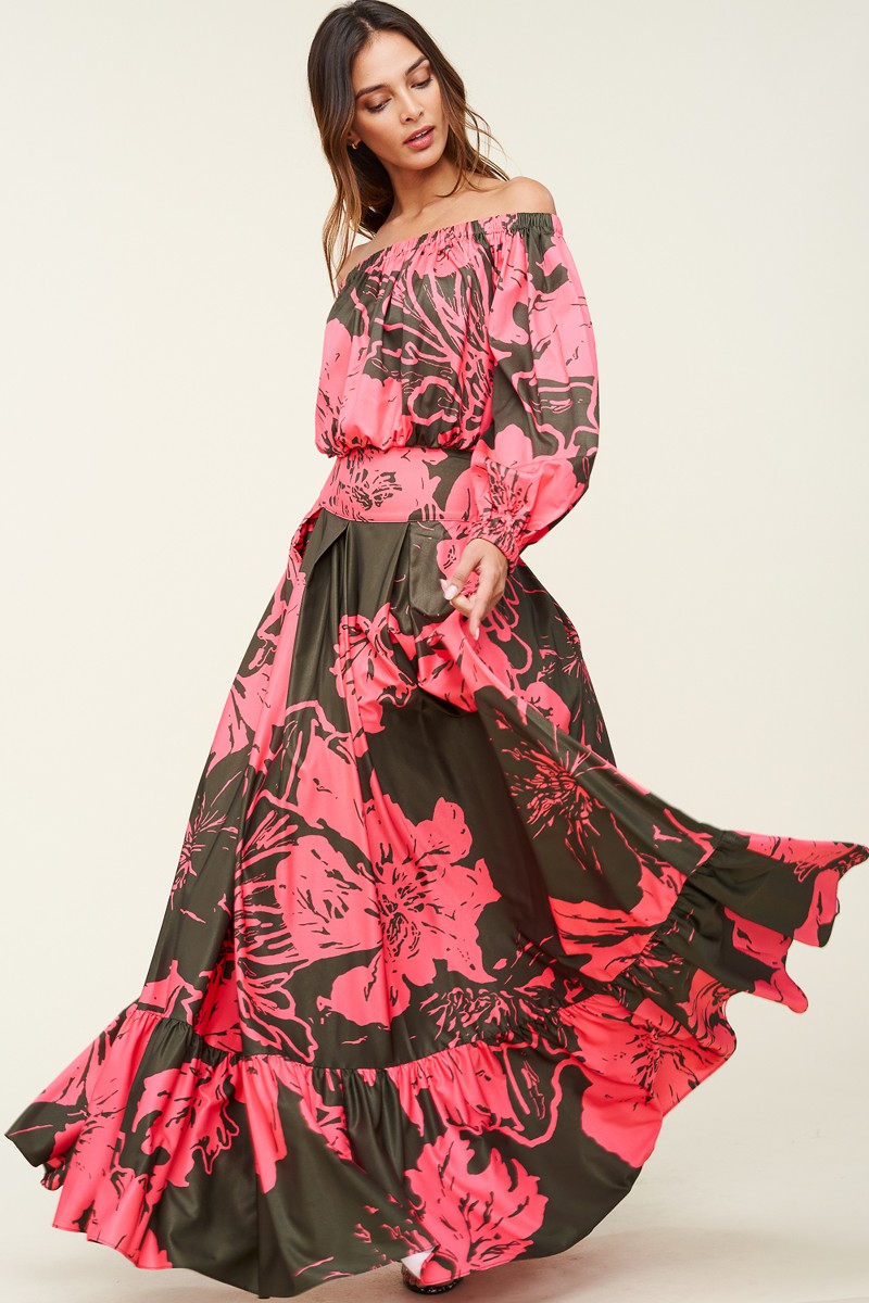 Summer Black Set | Off-Shoulder Top & High-Waisted Maxi Skirt
