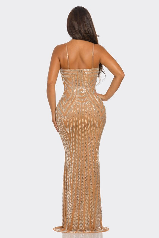 Opal Dream Maxi Dress | Nude Rhinestone Embellished Gown