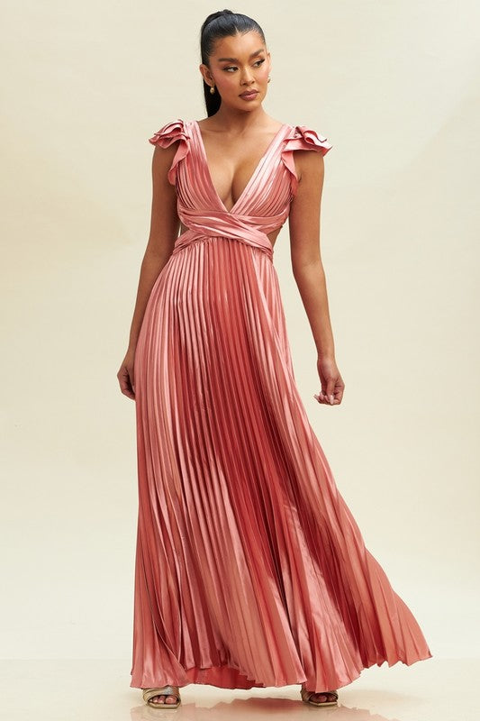 Elegant Blush Maxi Dress | Ruffle Pleated Design