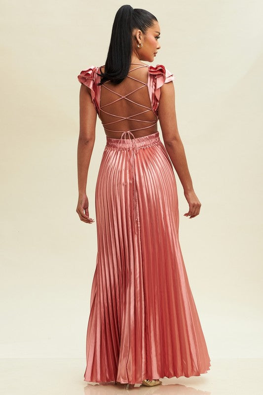 Elegant Blush Maxi Dress | Ruffle Pleated Design