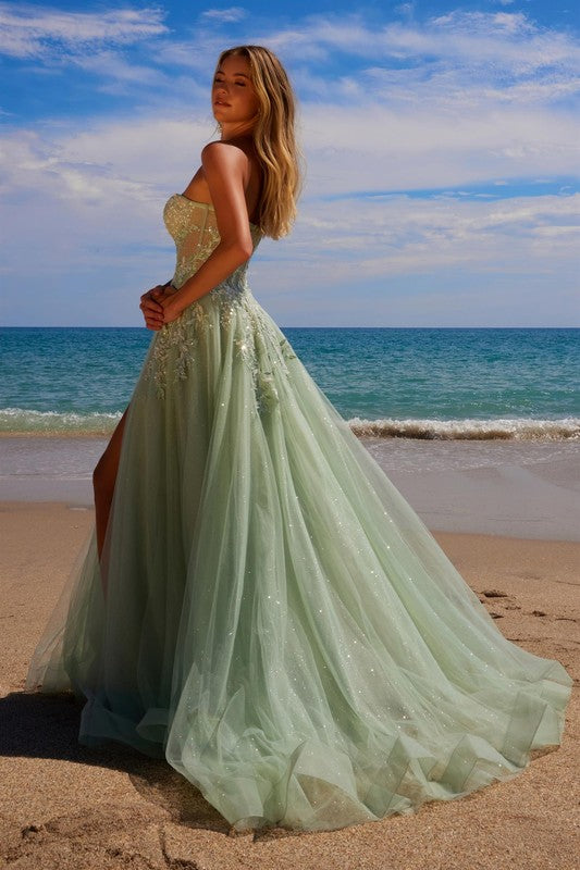 Amalfi Green Pearl Gown | Tulle A-Line with Sequins