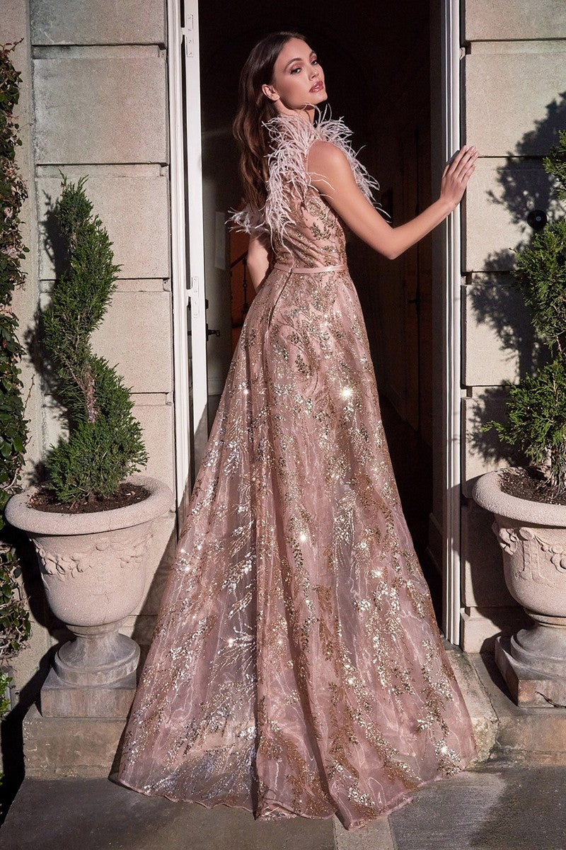 Rose Gold Feathers online dresses wedding gala prom gown